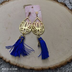 Gold and Blue Tassel Earrings